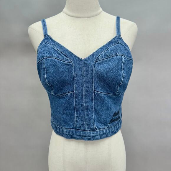 Vintage Y2K Harley Davidson Denim Bustier Crop Top Corset Style Tank Small - Picture 2 of 16